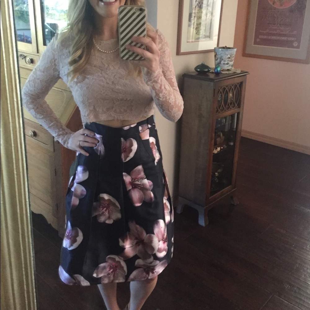Blue and pink floral skirt
